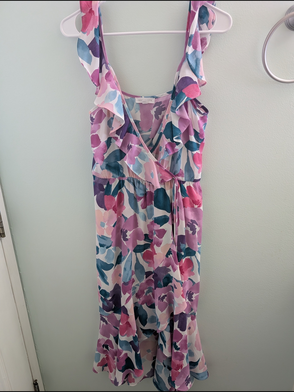 Socialite Floral Wrap Midi Dress in Pink, Purple, Teal